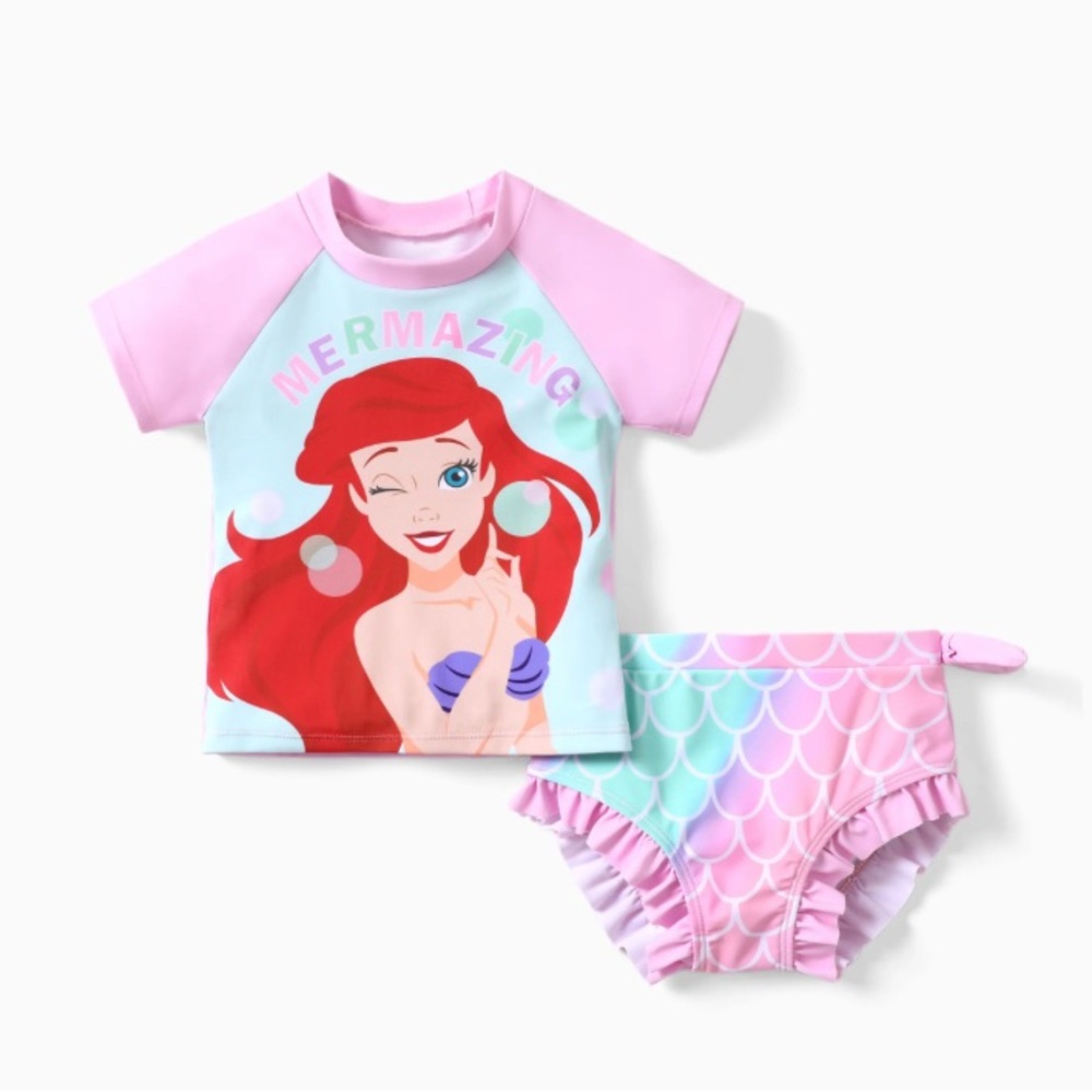 Disney Princess Toddler Girl Ariel 2pcs Rash Guard Swimsuit